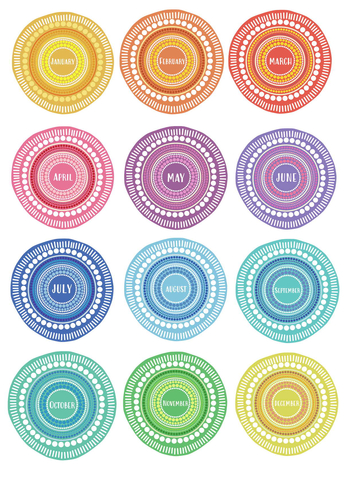 Aboriginal Birthday Chart - Rainbow (Digital File)